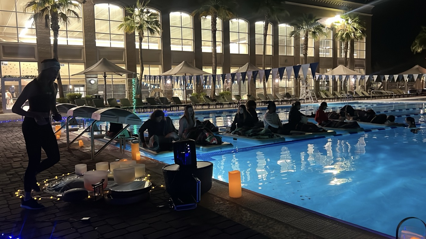 A floating soundbath member-appreciation event at Lifetime Fitness