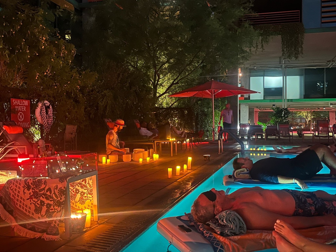 A floating soundbath team event at Optima
